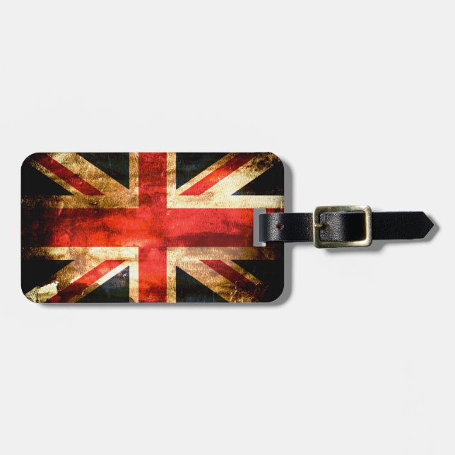 Rustic Union Jack Great Britain Flag Luggage Tag (Front Horizontal)