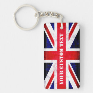 Rustic Union Jack UK Flag Custom Text Key Ring