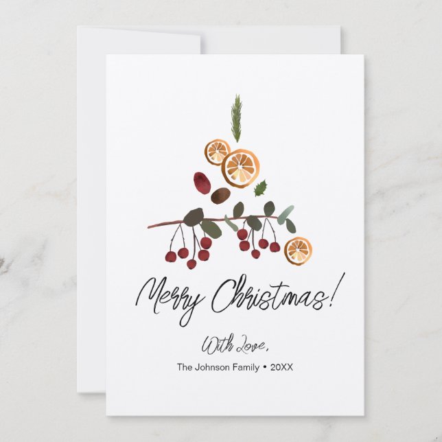 Rustic Unique Christmas Tree foliage Family Holiday Card (Front)