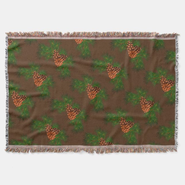 Rustic up north charm, pine cone pattern throw blanket (Front)