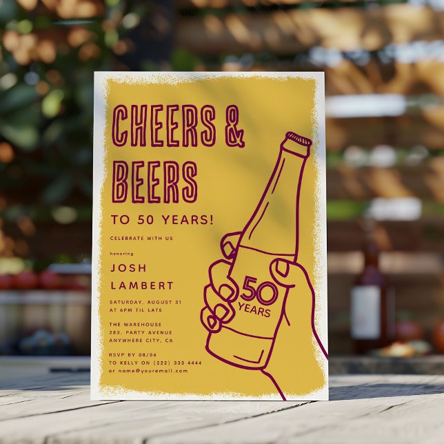 Rustic Urban Doodle Cheers & Beers Adult Birthday Invitation (Creator Uploaded)