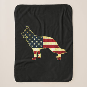 Rustic Us Flag German Shepherd Sherpa Blanket