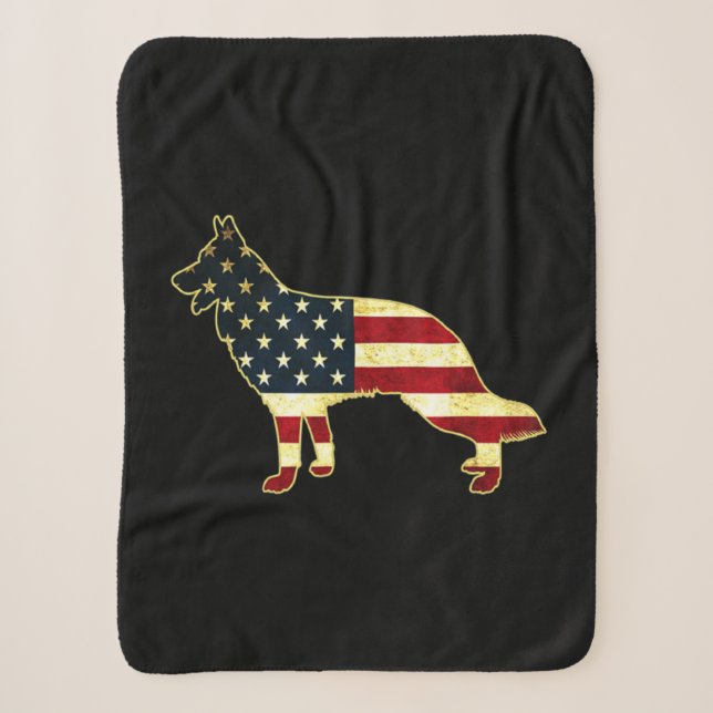 Rustic Us Flag German Shepherd Sherpa Blanket (Front)