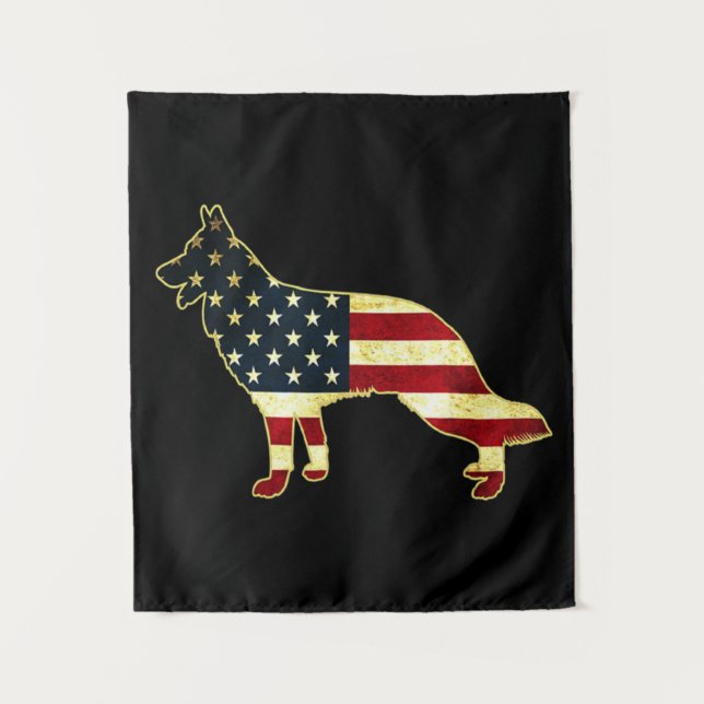 Rustic Us Flag German Shepherd Tapestry (Front)