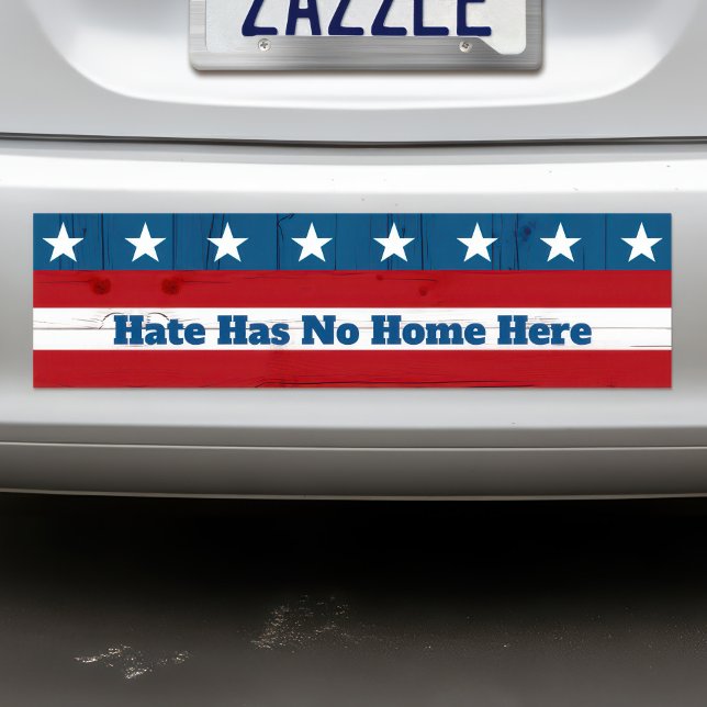 Rustic USA Patriotic Flag "Hate Has No Home Here" Bumper Sticker (Creator Uploaded)