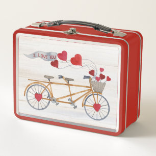 Rustic Valentine Bicycle Built For Two Metal Lunch Box