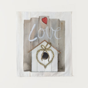 Rustic Valentine Birdhouse Tapestry