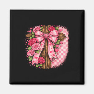 Rustic Valentine Cross With Gem Heart Bow And Rose Magnet