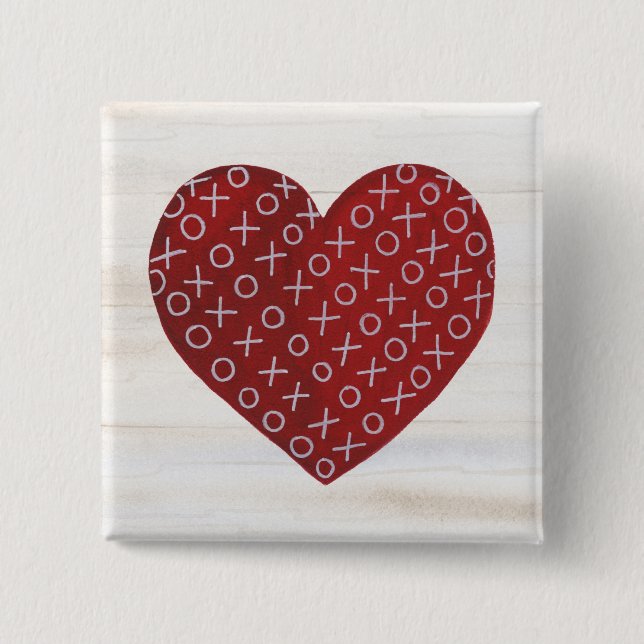 Rustic Valentine | Hugs & Kisses Heart 15 Cm Square Badge (Front)