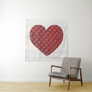 Rustic Valentine Hugs & Kisses Heart Tapestry