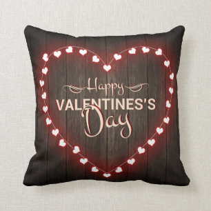 Rustic Valentines Day Shinning Heart Wooden Design Cushion