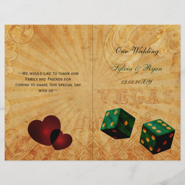 Rustic Vegas Emerald Green folded Wedding program (Front)