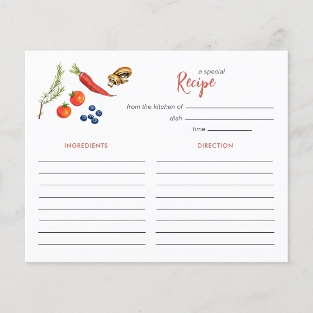 Rustic vegetables Bridal shower Recipe card (Front)