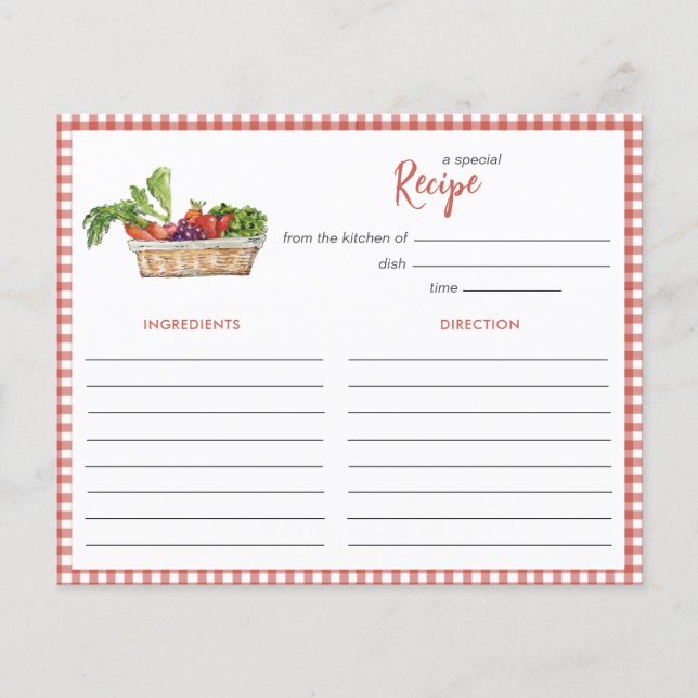 Rustic vegetables Bridal shower Recipe card (Front)