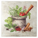 Rustic Vegetables Herbs Faux Texture Kitchen Tile<br><div class="desc">Rustic faux texture background with drying herbs & vegetables in a marble urn.  A variety if spices are also in this farmhouse design.  A vintage country look.  Perfect for your country French or cottage farmhouse home.</div>
