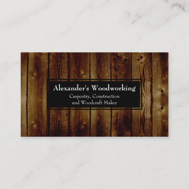 Rustic Vertical Wood Boards Carpentry Construction Business Card (Front)