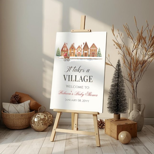 Rustic Village Houses Winter Baby Shower Welcome Poster (Creator Uploaded)