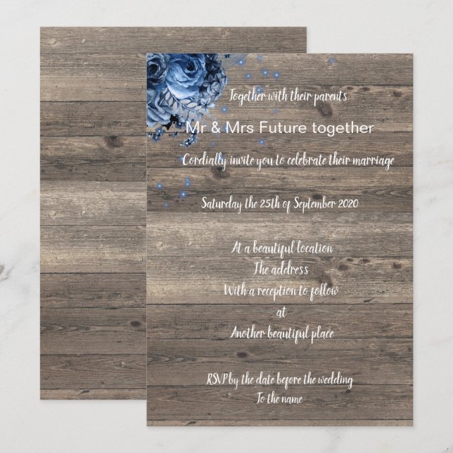 Rustic Vinatge Blue Bouquet wedding invitation (Front/Back)