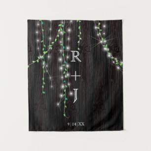 Rustic Vine & Lights Wedding Backdrop Tapestry