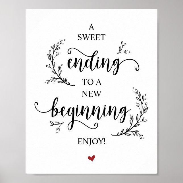 Rustic Vines. Black font, Wedding Dessert Poster (Front)