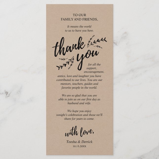 Rustic Vines Kraft, Place Setting Thank You Card (Front)