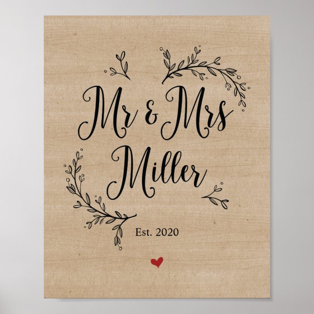 Rustic Vines Mr and Mrs Miller sign (Front)