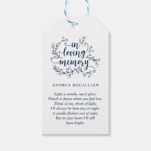 Rustic Vines, Navy Blue, Funeral Memorial Service Gift Tags