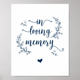 Rustic Vines, Navy Blue In loving memory, memorial Poster