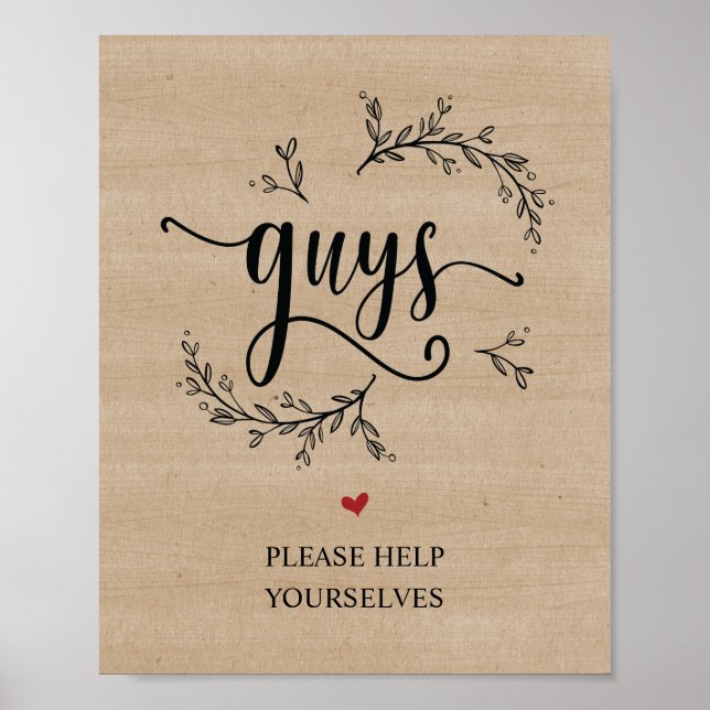 Rustic Vines Wedding bathroom - guys sign (Front)