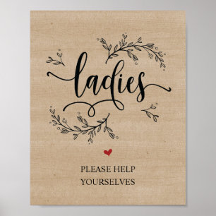 Rustic Vines Wedding bathroom - ladies sign