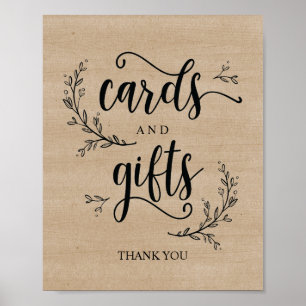 Rustic Vines Wedding Cards and Gifts Sign Poster