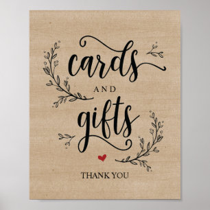 Rustic Vines Wedding Cards and Gifts Sign Poster