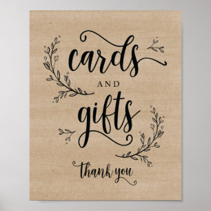 Rustic Vines Wedding Cards and Gifts Sign Poster