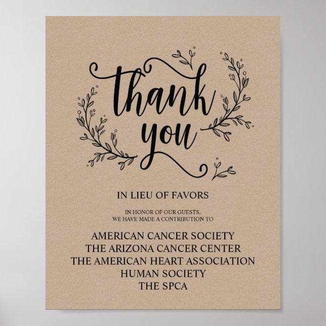 Rustic Vines Wedding donation or contribution sign (Front)