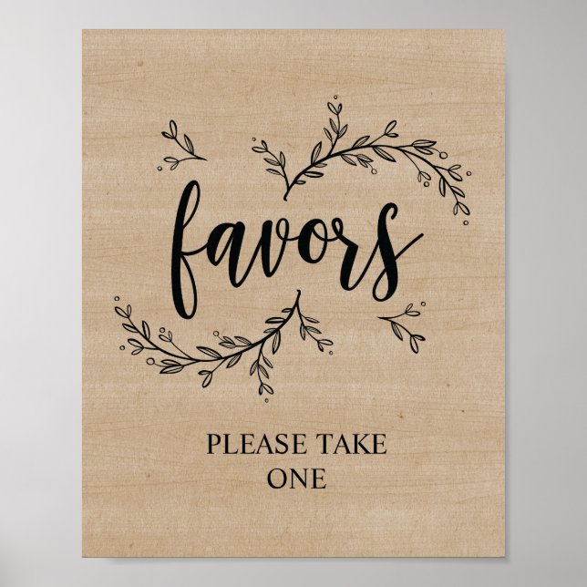 Rustic Vines Wedding favors sign (Front)