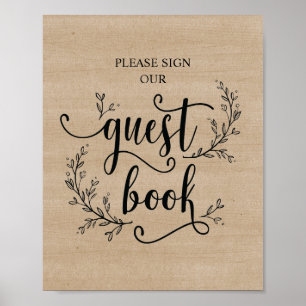 Rustic Vines Wedding Guest Book sign poster