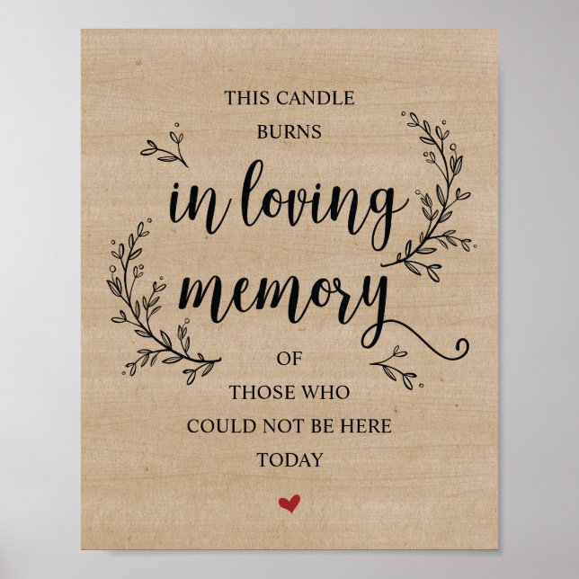 Rustic Vines Wedding Memorial (CANDLE) sign (Front)