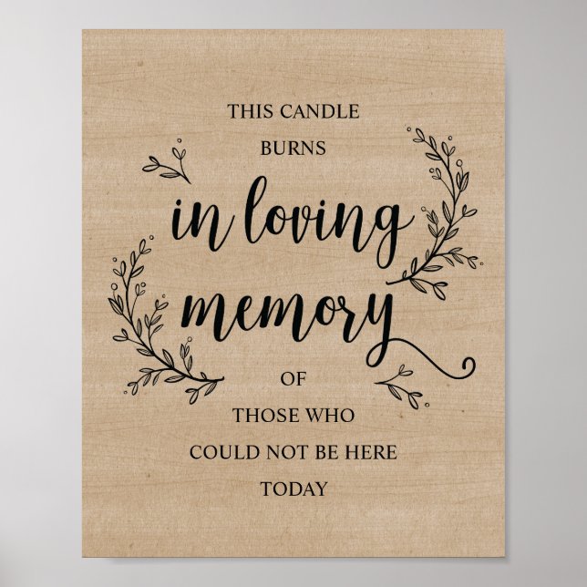 Rustic Vines Wedding Memorial (CANDLE) sign (Front)