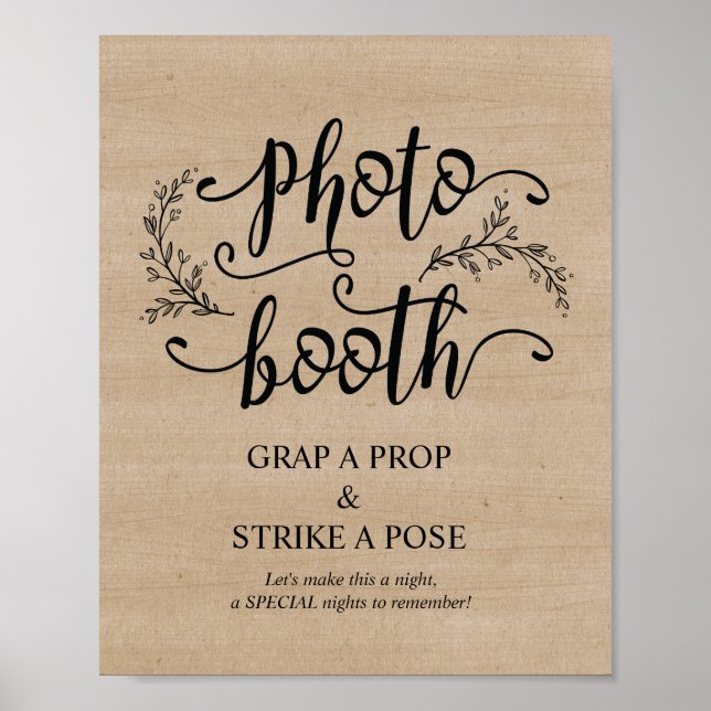 Rustic Vines Wedding Photo Booth Sign Poster (Front)