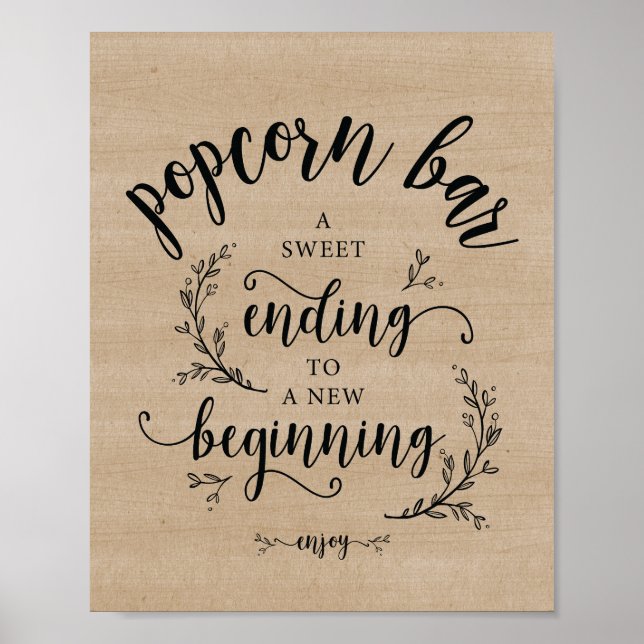 Rustic Vines Wedding popcorn bar sign poster (Front)