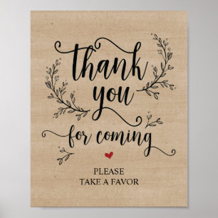 Rustic Vines Wedding Thank you Take favour sign