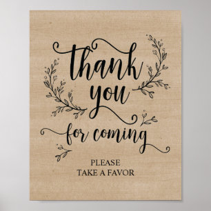 Rustic Vines Wedding Thank you Take favour sign