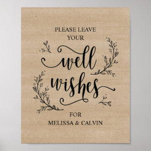 Rustic Vines Wedding Well Wishes sign poster