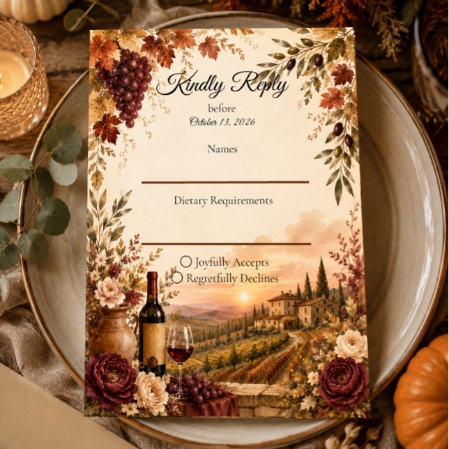 Rustic Vineyard Autumn Elegance Wedding RSVP Card (Creator Uploaded)