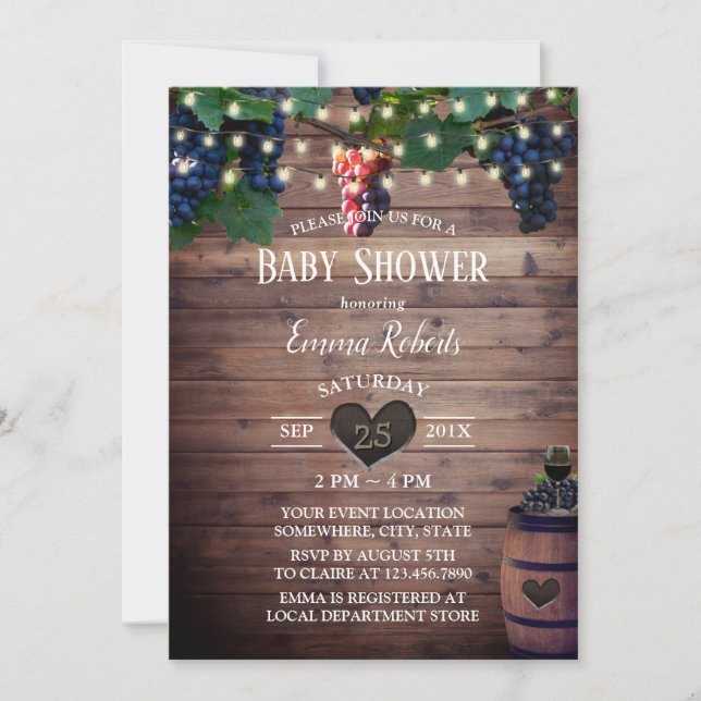 Rustic Vineyard Autumn Wine Tasting Baby Shower Invitation (Front)