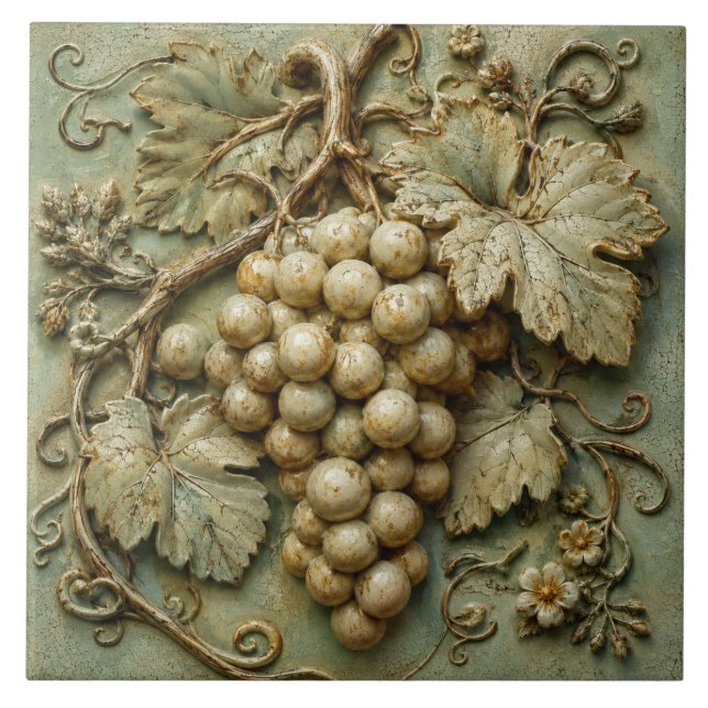 Rustic Vineyard Grapes Botanical Faux Relief Tile (Front)