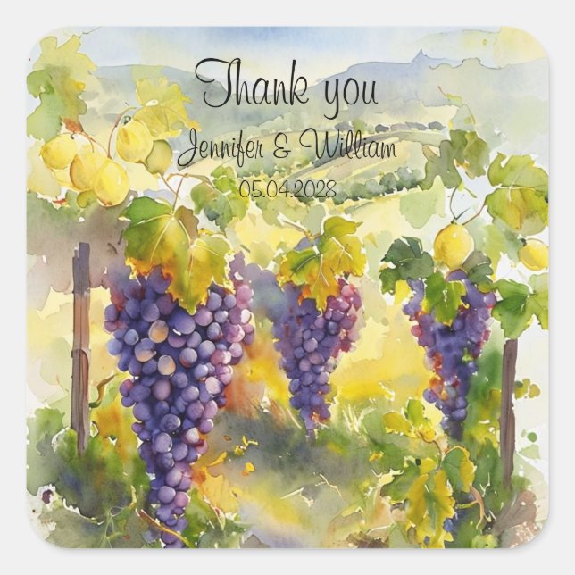 Rustic Vineyard Grapes Lemons Italy Wedding   Square Sticker (Front)