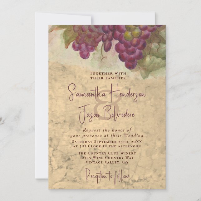 Rustic Vineyard Watercolor Elegant Wedding Invitation (Front)