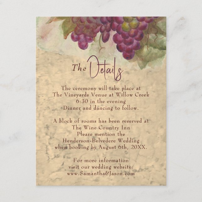 Rustic Vineyard Wedding Details Enclosure Card (Front)