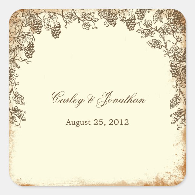 Rustic Vineyard Wedding Favour Sticker - Brown (Front)